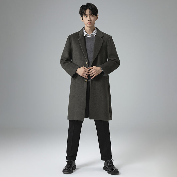 Men's Elegant Longline Wool Coat with Minimalist Lapel and Tailored Silhouette Mune Fashion