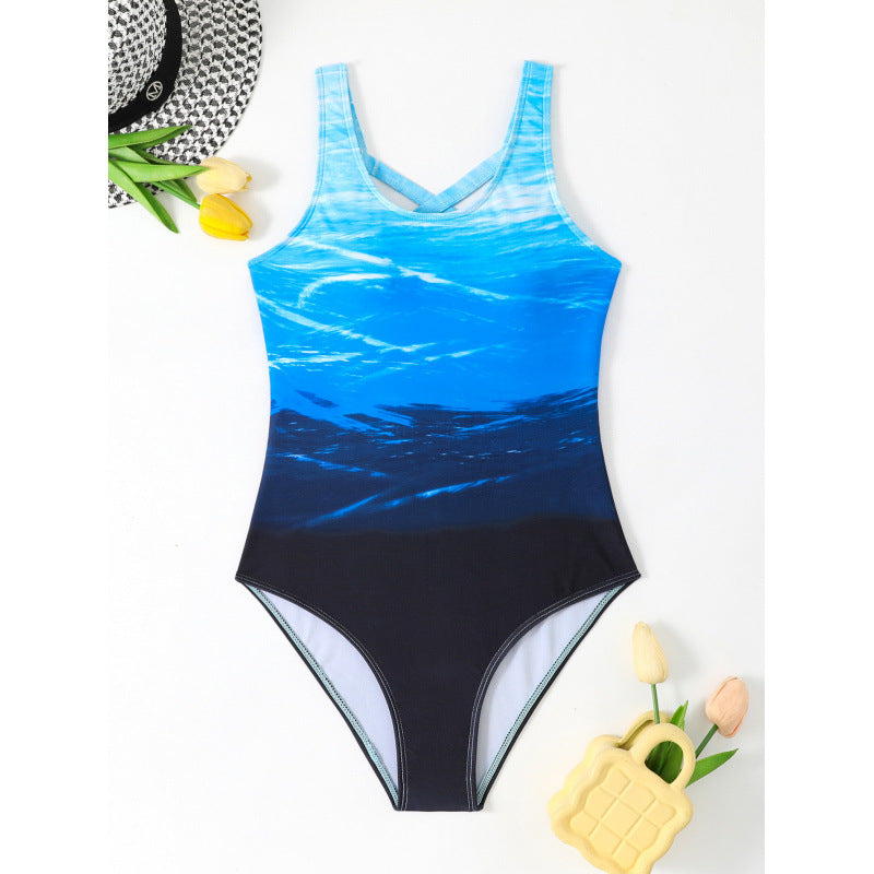 Women's One-Piece Swimsuit with Graphic Wave Pattern Mune Fashion