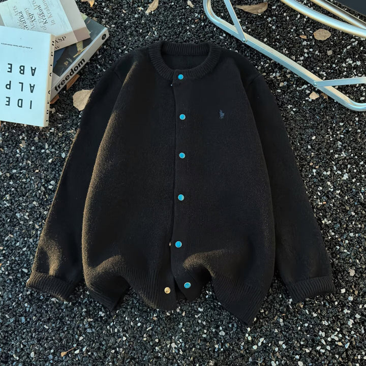 Unisex Oversized Cardigan with Snap Placket, Ribbed Hem and Mélange Look Mune Fashion