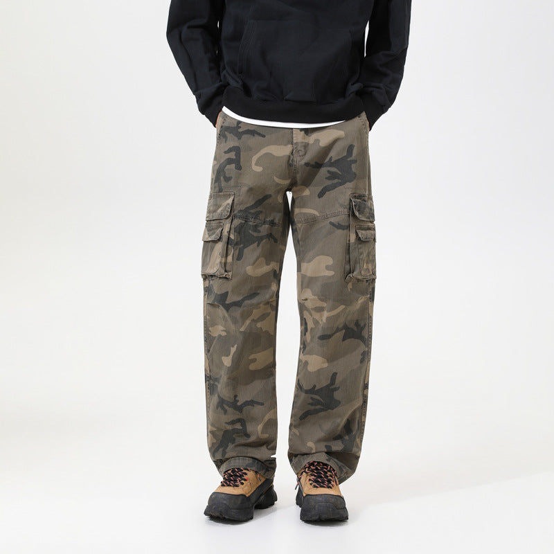 Herren Cargo-Hose mit Camouflage-Muster, Relaxed-Fit, Mehrfach-Taschen und Kordelzug am Saum Mune Fashion