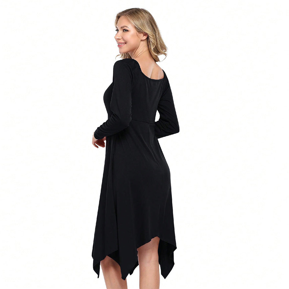 Women’s asymmetrical long sleeve dress with gathered bustier, empire seam, and pointed hem Mune Fashion