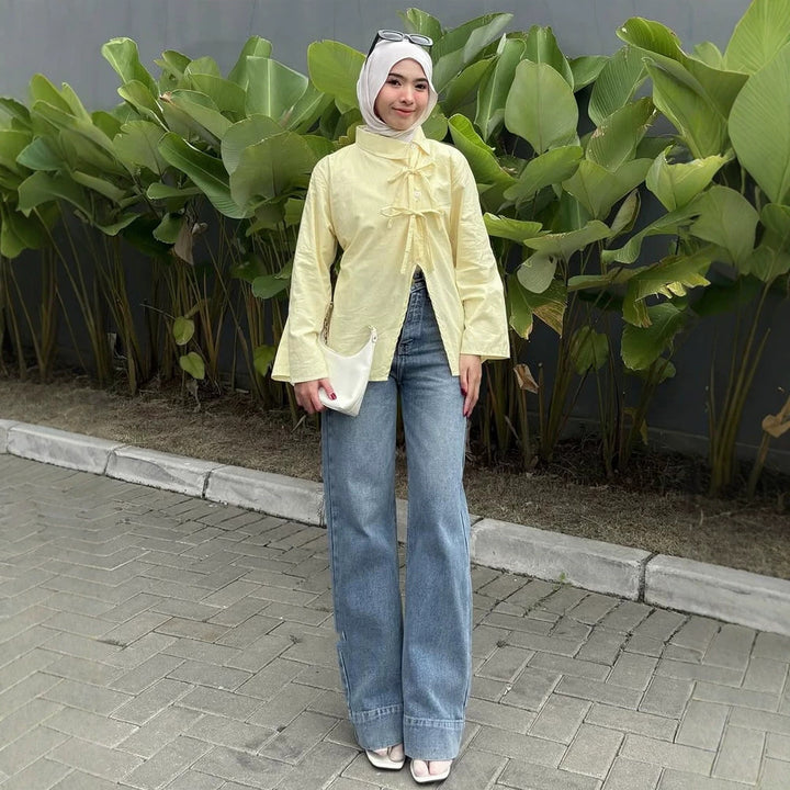 Women’s Stand Collar Tunic with Ties & Asymmetric A-Line Mune Fashion