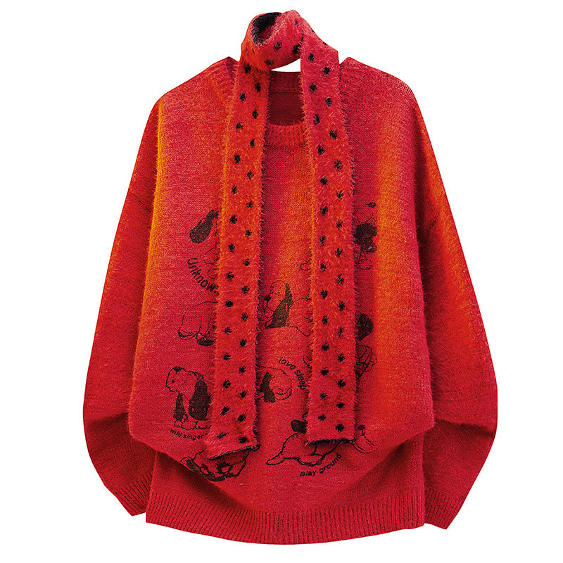 Women Chunky Knit Sweater with Animal Motif Mune Fashion
