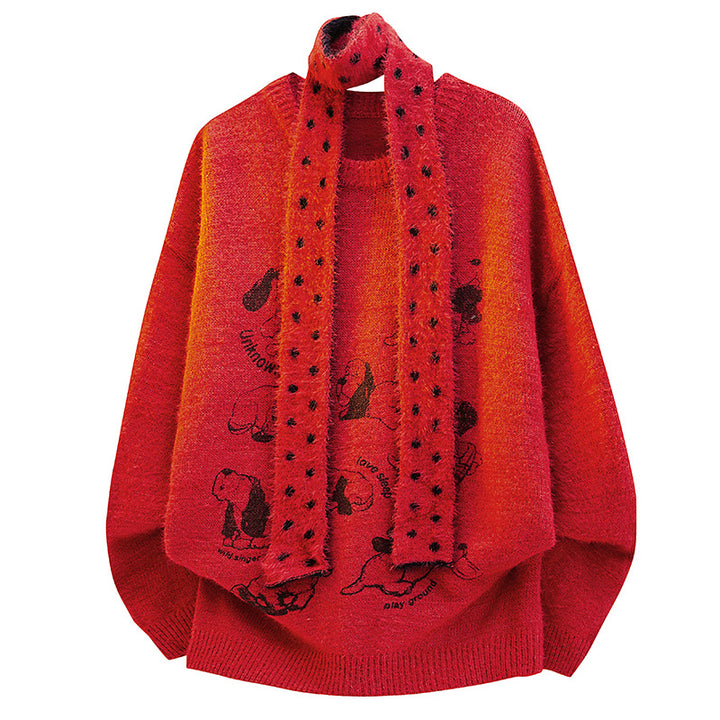 Women Chunky Knit Sweater with Animal Motif Mune Fashion