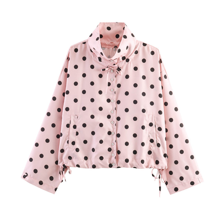 Women's Lightweight Satin Transitional Jacket in Cropped Cut with Stand Collar and Drawstring Mune Fashion