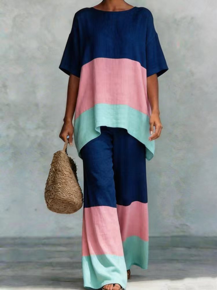 Women's Stylish and Casual Two-Piece Set with Geometric Design Mune Fashion