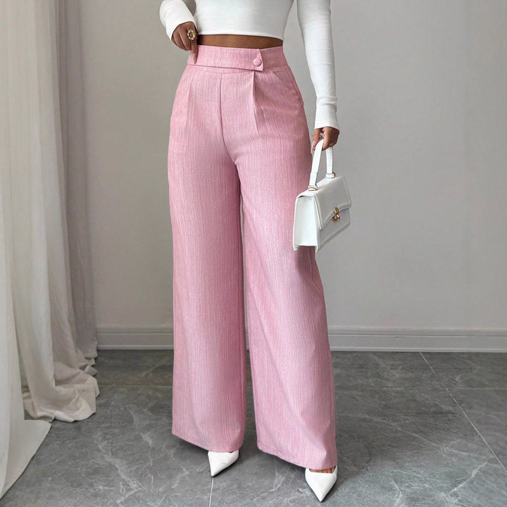Women's High-Waisted Palazzo Pants with Asymmetric Button Placket and Pleat Detail