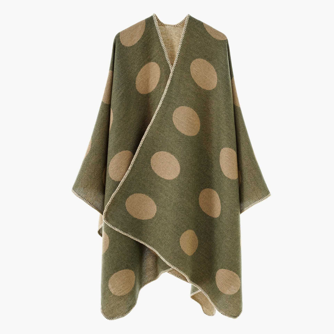 Women's dot overlay cape made of wool blend with decorative stitch Mune Fashion