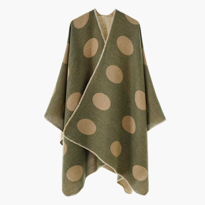Women's dot overlay cape made of wool blend with decorative stitch Mune Fashion
