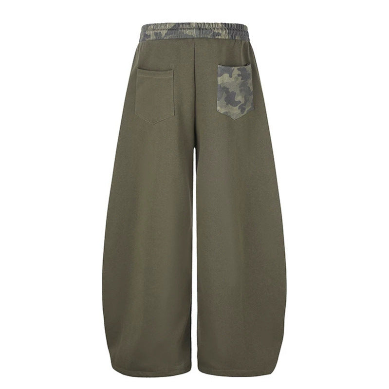 Women's Extra Wide Culotte Sweatpants with Camouflage Waistband and Star Patch Mune Fashion