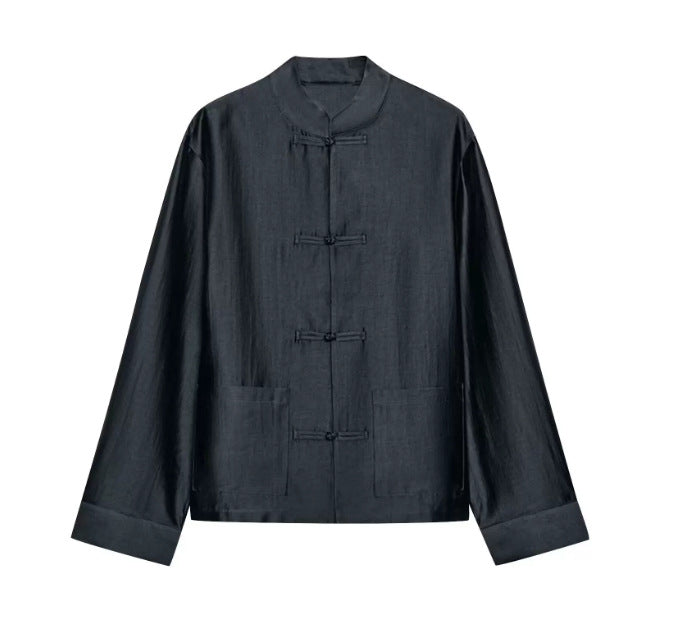 Women Mandarin Jacket with Standing Collar and Chinese Toggle Closures Mune Fashion