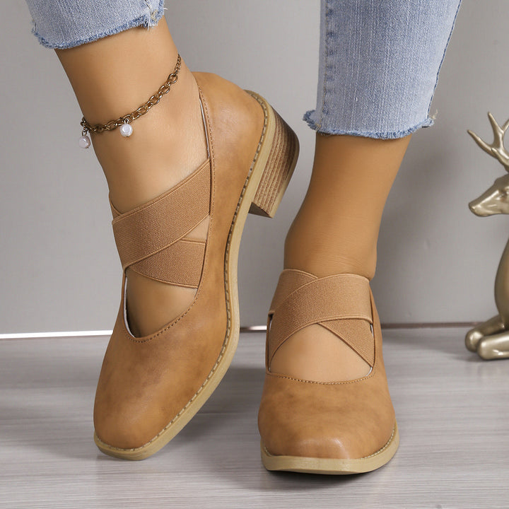 Women's Slipper-Pumps with crisscrossing elastic straps and block heel Mune Fashion