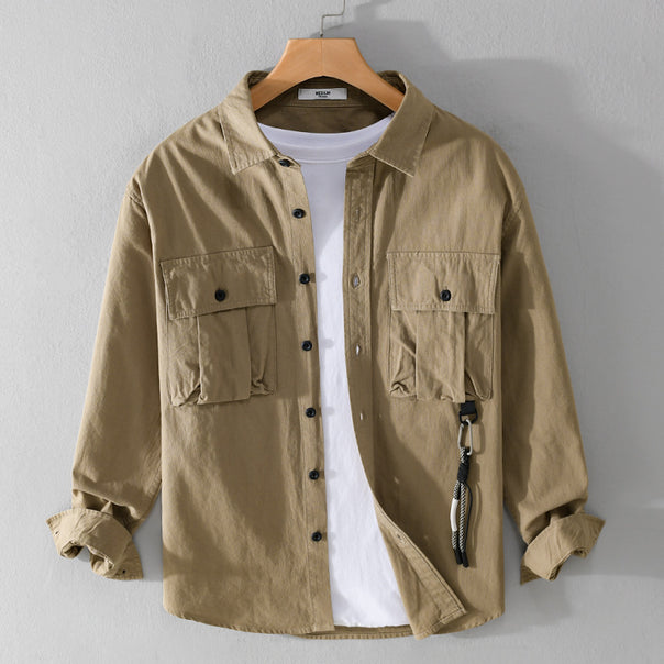 Men's Utility Overshirt with Double Chest Pockets and Carabiner Detail Mune Fashion