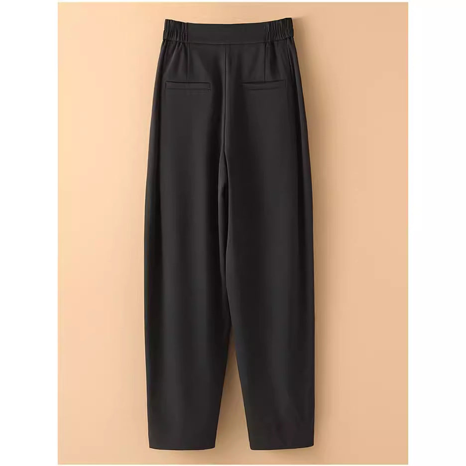Women's high-waisted tapered suit trousers with elastic back waistband, crease & side pockets Mune Fashion