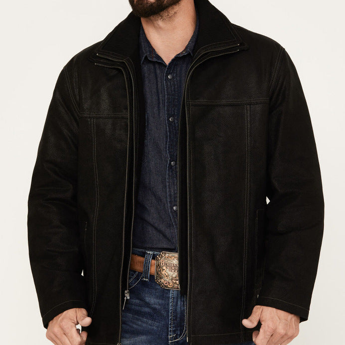 Men's pilot jacket with warming teddy lining and prominent decorative seams Mune Fashion