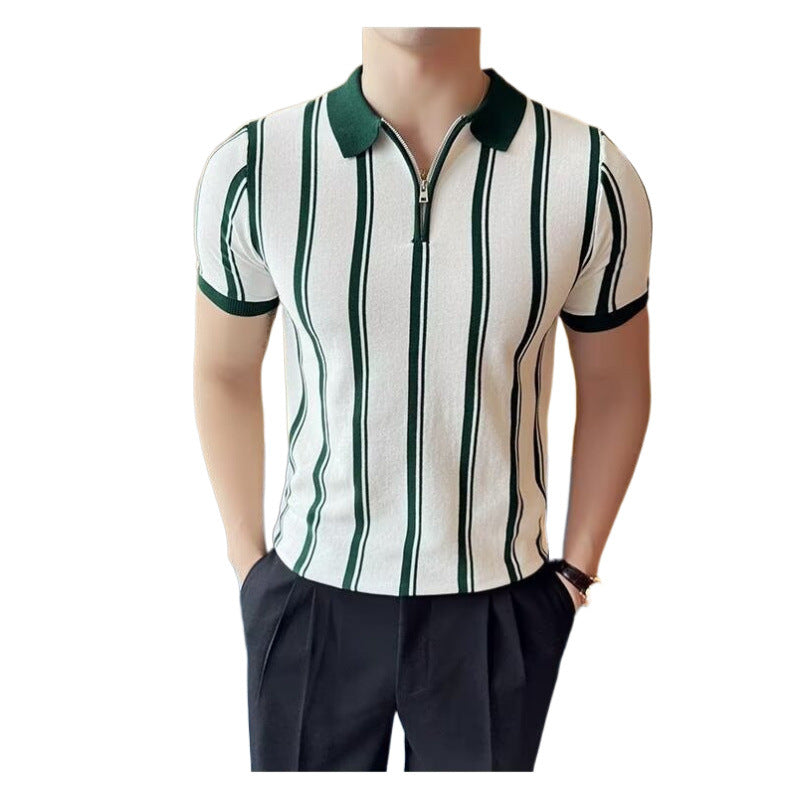 Men's sporty polo shirt with zipper and stripes Mune Fashion