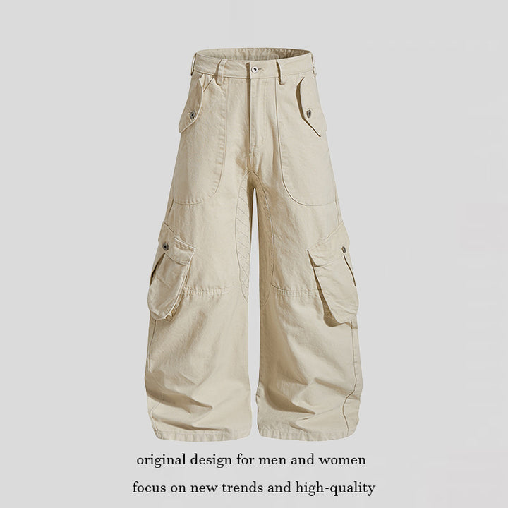 Women wide high-cut cargo culotte pants made of cotton blend with large flap pockets Mune Fashion