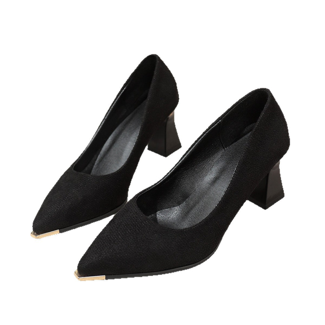 Women's elegant pointed-toe pumps with textured suede upper material and sculptural block heel Mune Fashion