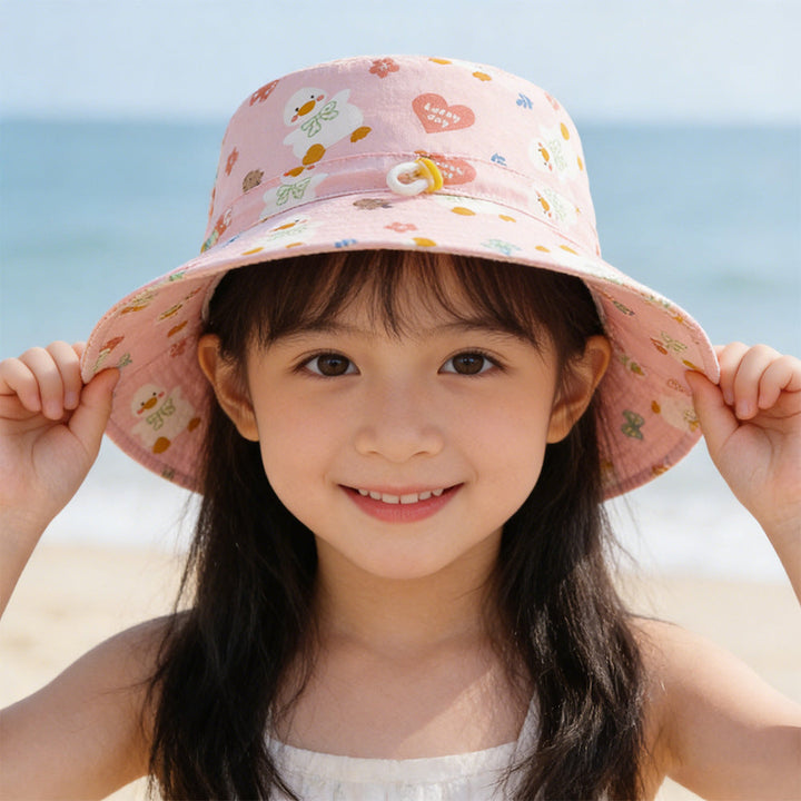 Unisex children's sun hat with wide brim adjustable chin strap and unicorn print Mune Fashion