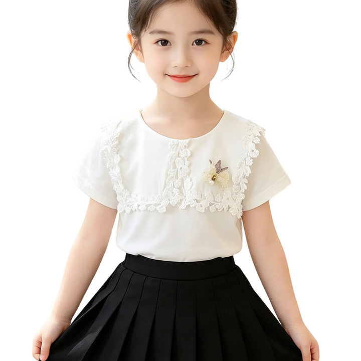 Girls T-Shirt with floral crochet appliqués Mune Fashion