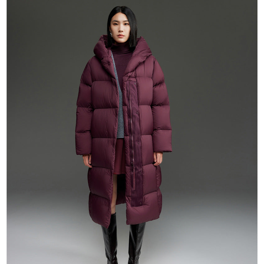 Women's Extra-long padded quilted coat with hood, thermo filling and two-way zipper Mune Fashion