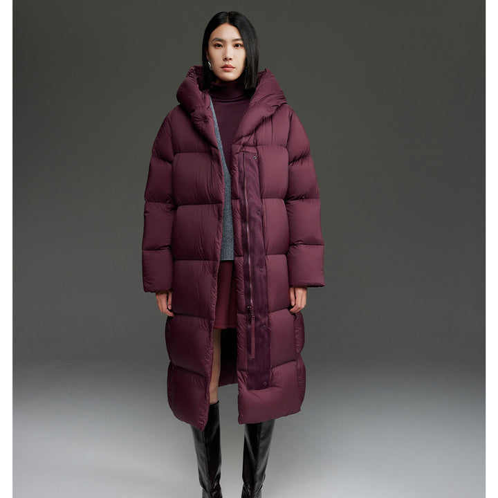 Women's Extra-long padded quilted coat with hood, thermo filling and two-way zipper Mune Fashion