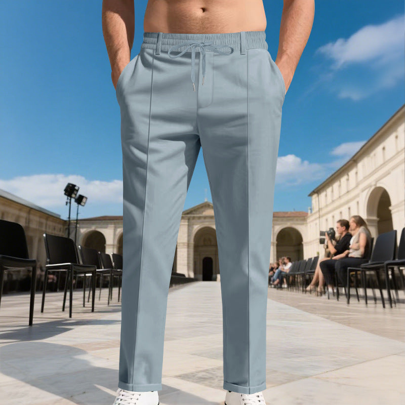 Men's tapered pleat chinos with elastic drawstring waistband and side pockets Mune Fashion