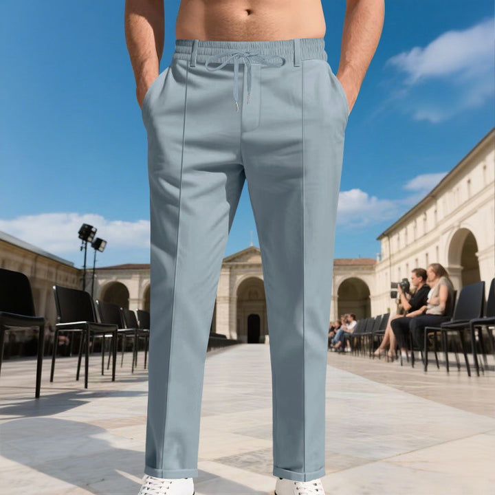 Men's tapered pleat chinos with elastic drawstring waistband and side pockets Mune Fashion