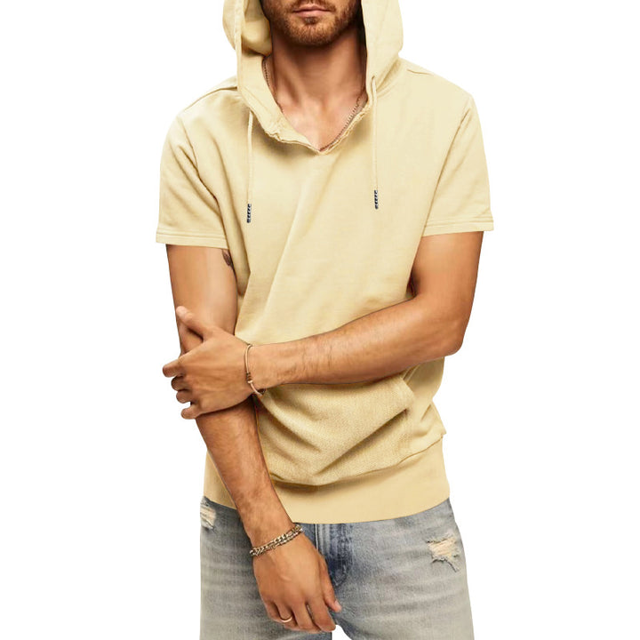 Men's casual short-sleeve hoodie shirt in a loose fit with kangaroo pocket and drawstring Mune Fashion