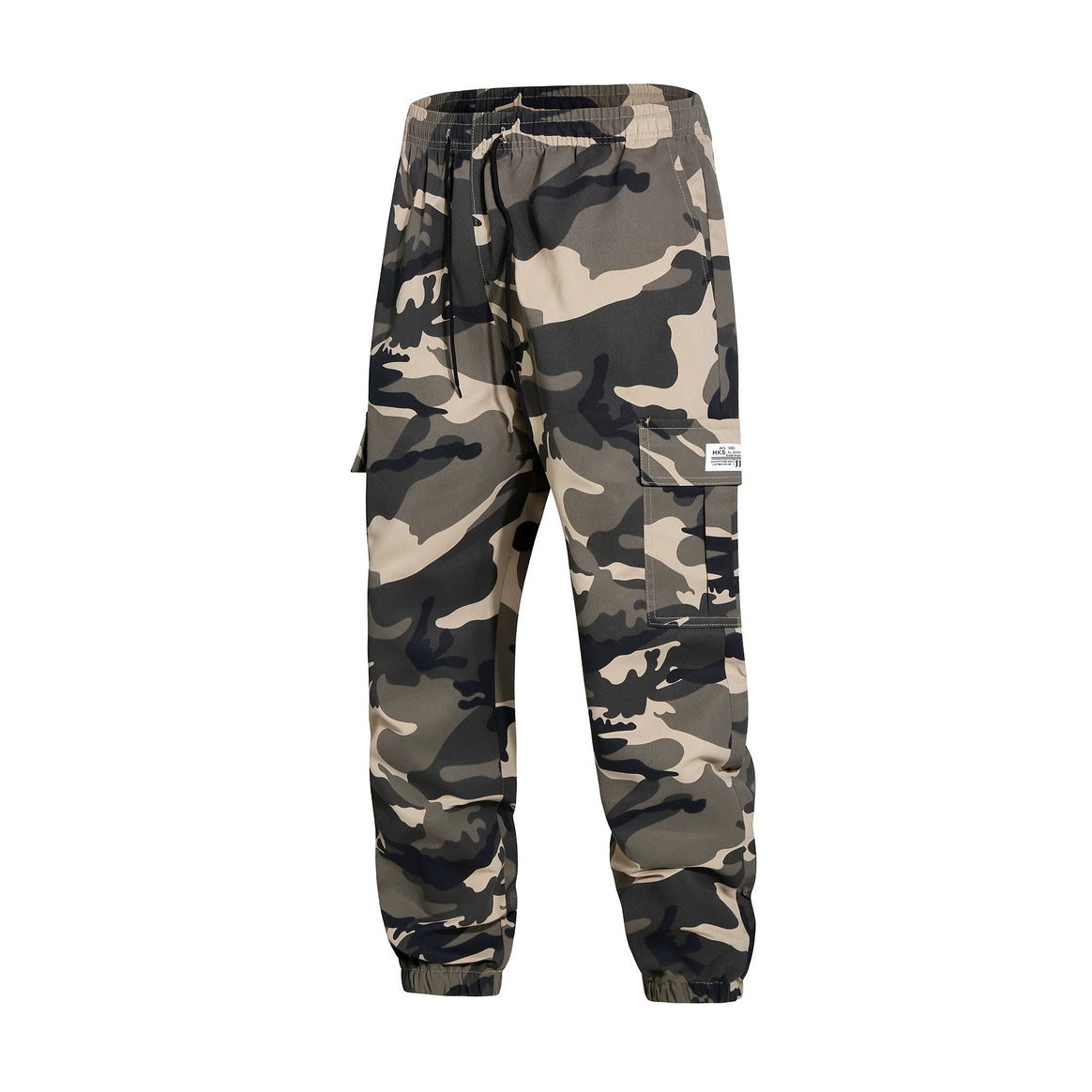 Men's cargo pants in jogger style with camouflage, drawstring waistband & elastic ankle cuffs Mune Fashion