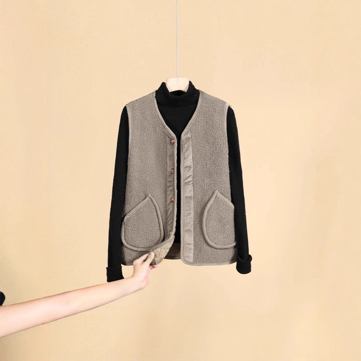 Women's Sleeveless Thermofleece Vest with Button Placket and Round Pockets Mune Fashion