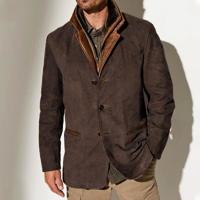 Men's suede blazer with removable leather inner vest Mune Fashion