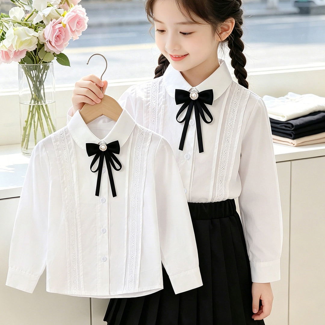 Girls elegant shirt blouse with fine lace trim Mune Fashion