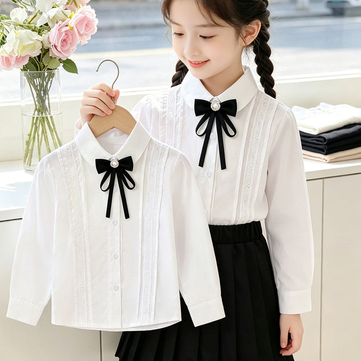 Girls elegant shirt blouse with fine lace trim Mune Fashion