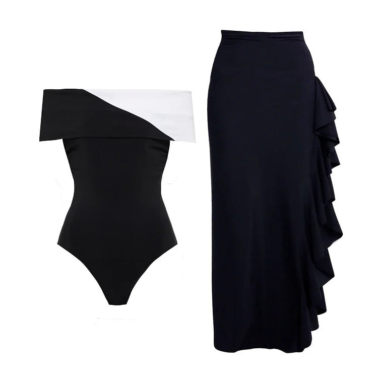 Women's swimsuit with fashionable off-shoulder design and elegant ruffled maxi tube Mune Fashion