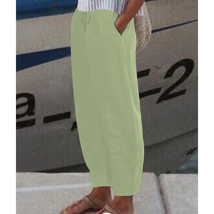 Women's Ankle Harem Pants with drawstring, side pockets, and elastic ankle cuff Mune Fashion