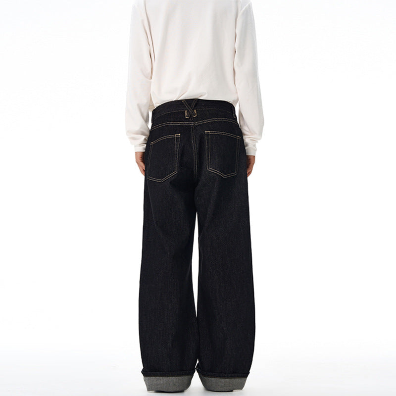 Men's Straight Cut Selvedge Denim Pants with Cuff Mune Fashion