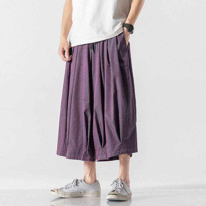Men's Wide Cut Culotte Lounge Pants with Drop Crotch and Elastic Drawstring Mune Fashion