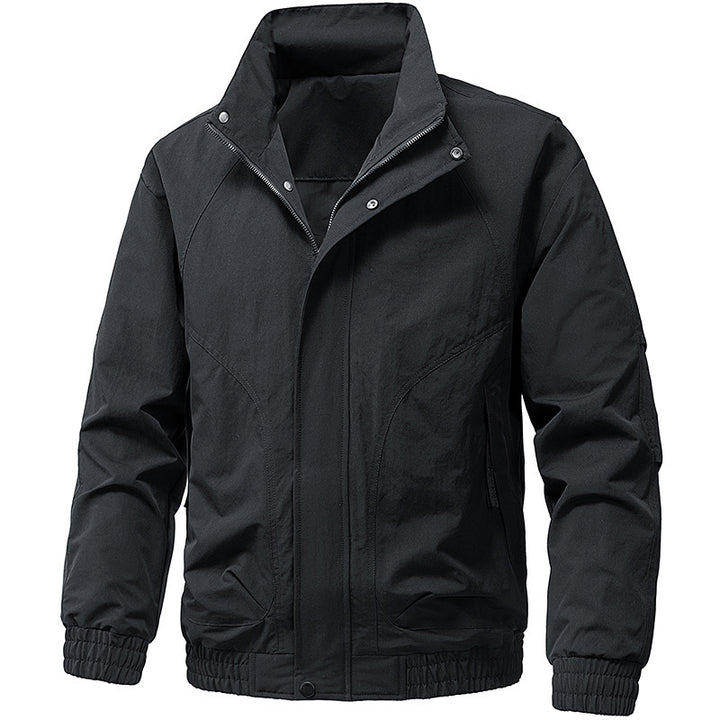 Men's Windproof Utility Bomber Jacket with Stand Collar, Elastic Cuffs, and Concealed Zipper Mune Fashion