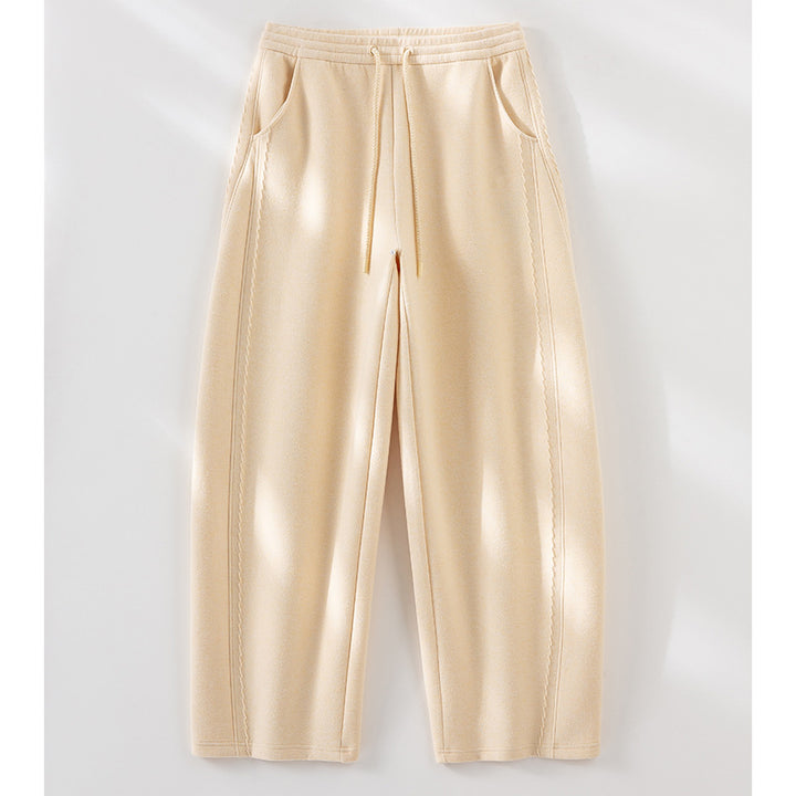 Women's Soft High-Waist Jogging Pants made of Teddy Fleece with Wide Leg and Drawstring Mune Fashion