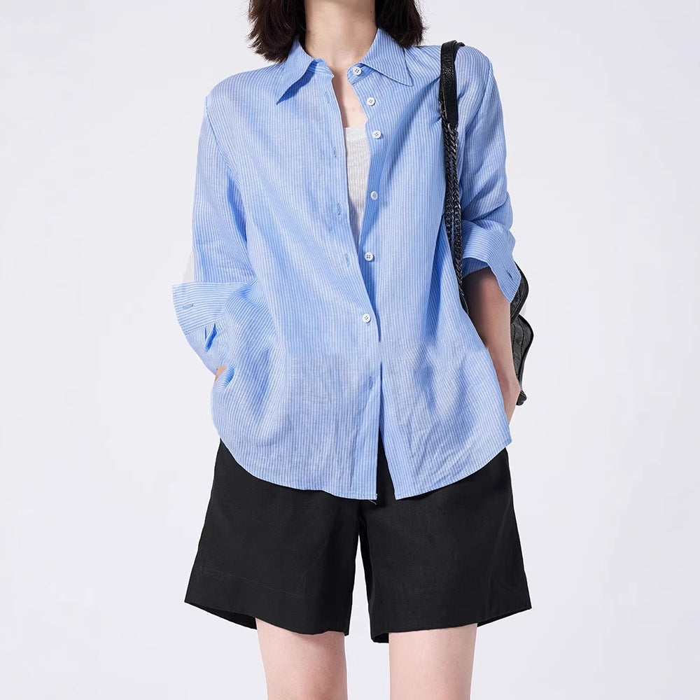Ladies Elegant Striped Blouse Mune Fashion