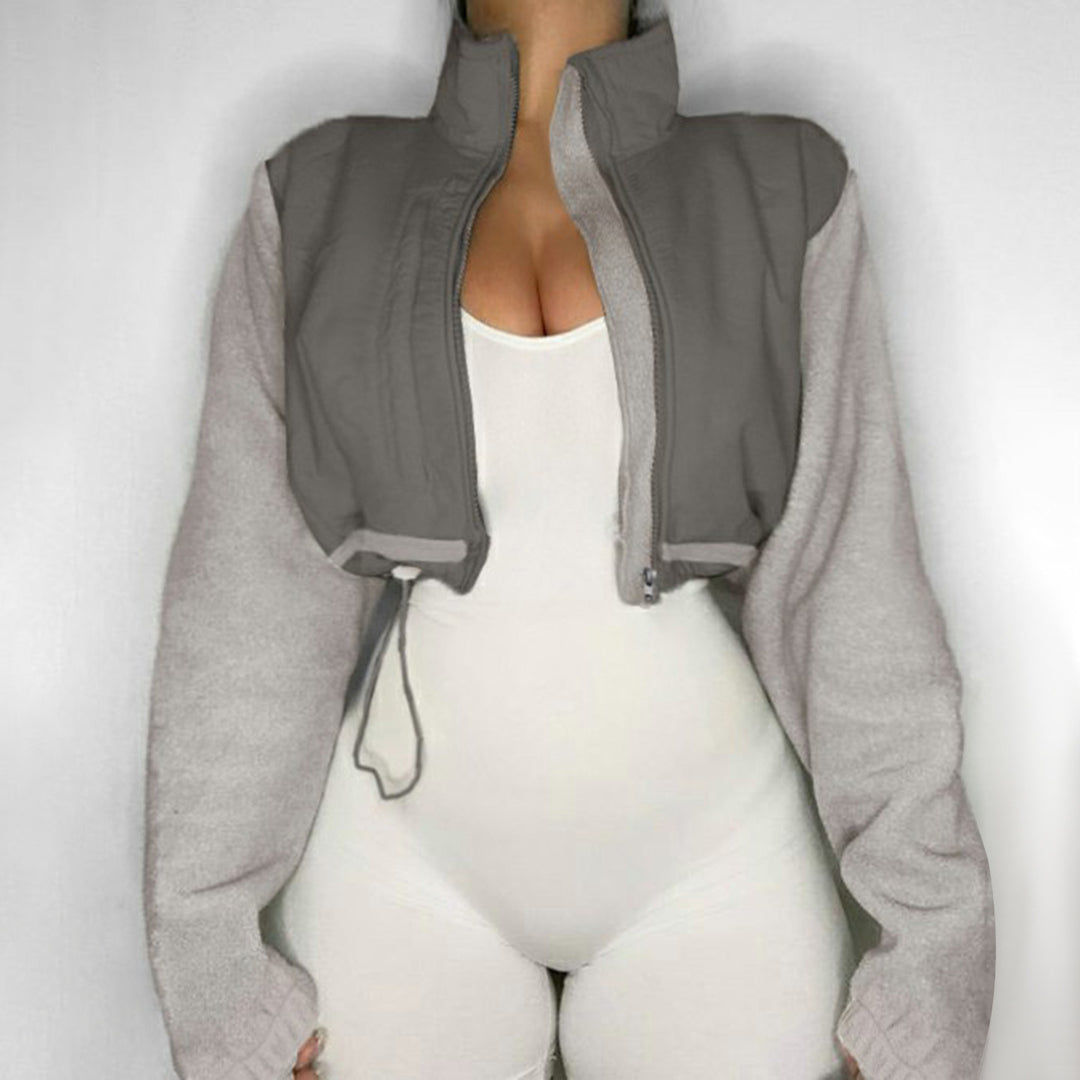 Women's short fleece zip jacket with stand-up collar, drawstring hem, and chest pocket Mune Fashion