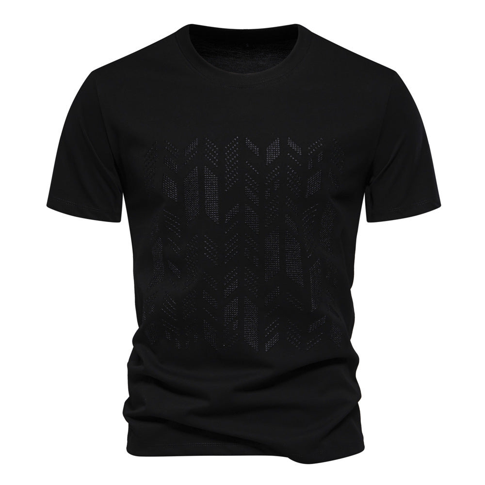 Men's round neck shirt made of cotton blend with geometric laser perforation and straight cut Mune Fashion