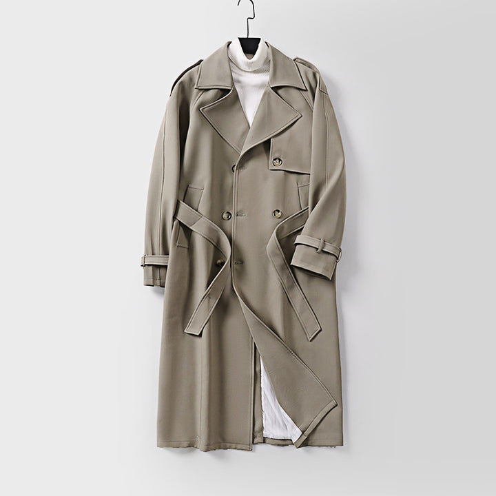 Women Double-Breasted Oversized Trench Coat with Wide Shawl Collar and Belt Mune Fashion