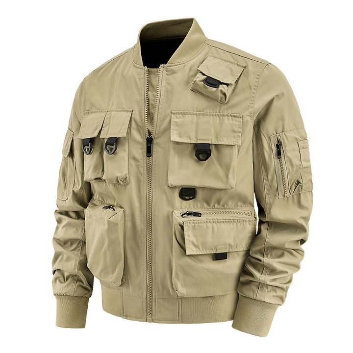 Men's nan multifunctional utility bomber jacket with numerous pockets, D-ring details, and wind-resistant nylon shell Mune Fashion