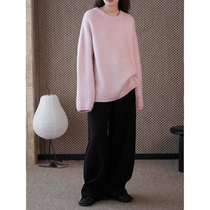 Women Soft Oversize Knit Sweater with Round Neckline Mune Fashion