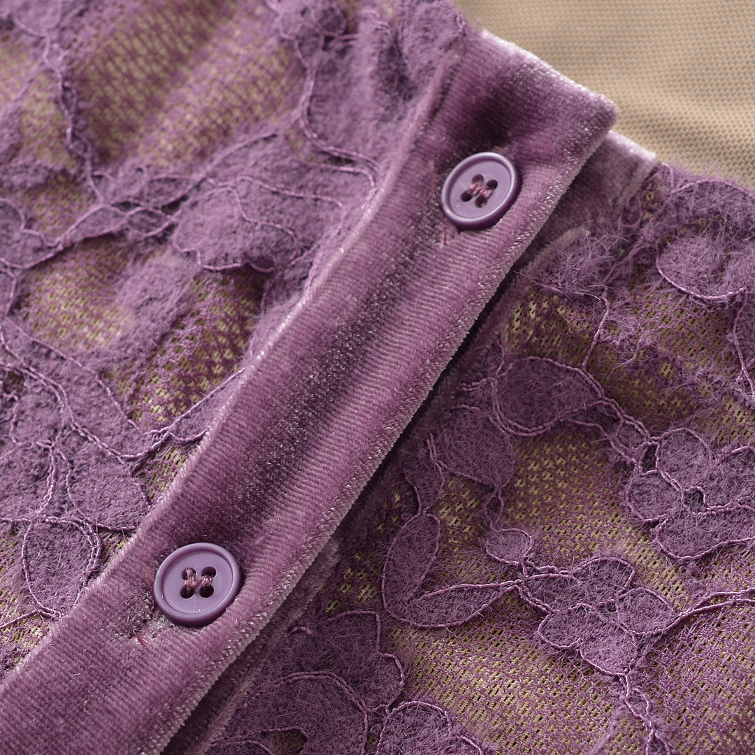Ladies Fine Lace Cardigan with Matching Under Top and Velvet Trim Mune Fashion