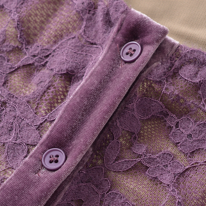 Ladies Fine Lace Cardigan with Matching Under Top and Velvet Trim Mune Fashion