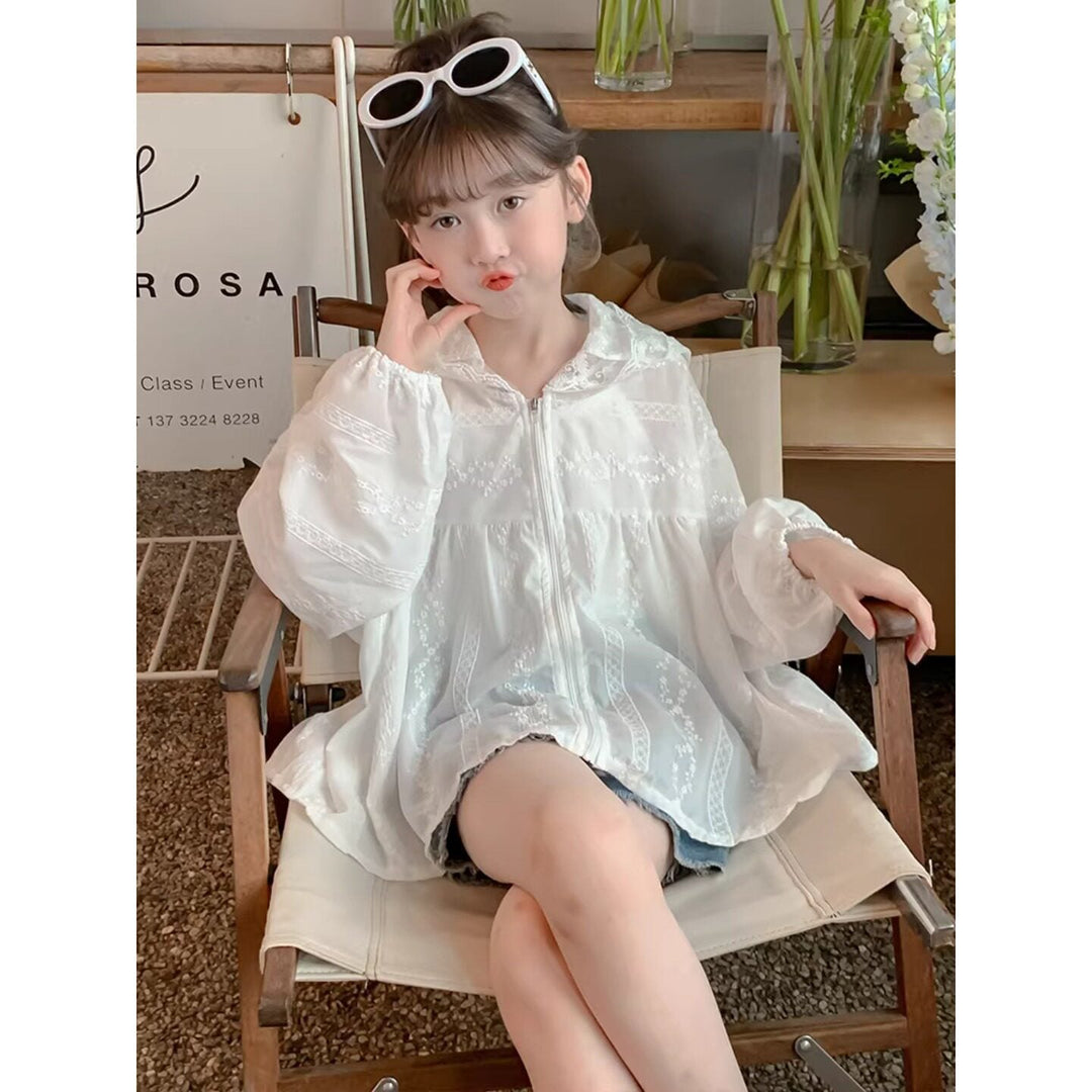 Women's transparent embroidered hoodie blouse with ruffle sleeves Mune Fashion