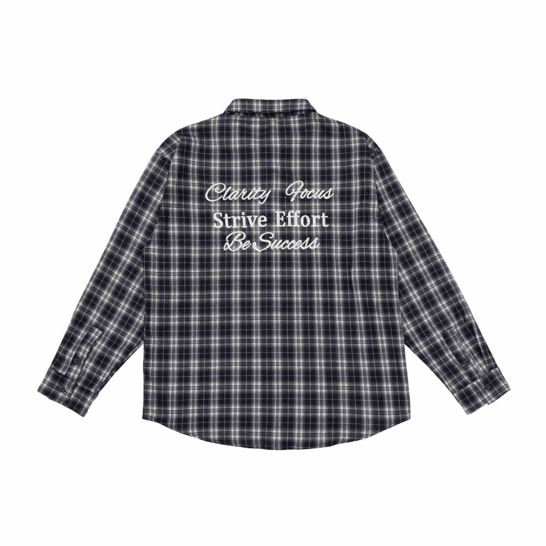 Unisex Boxy Flannel Shirt Jacket with Rounded Hem and Embroidered Mune Fashion Chest Logo